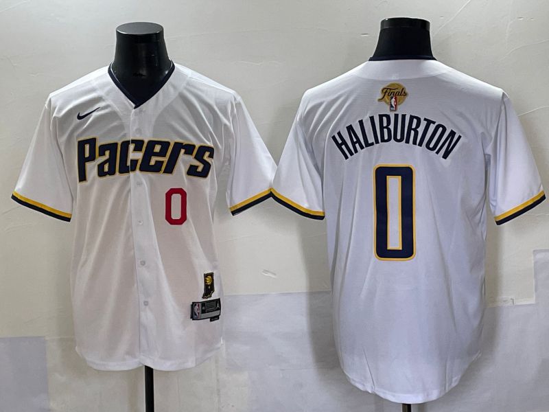Men 2025 Indiana Pacers 0 Haliburton White Joint Name NBA Jersey style 21
